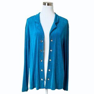 Chico's Travelers Size 3/ US XL Peacock Blue Open Cardigan Jacket Grommets